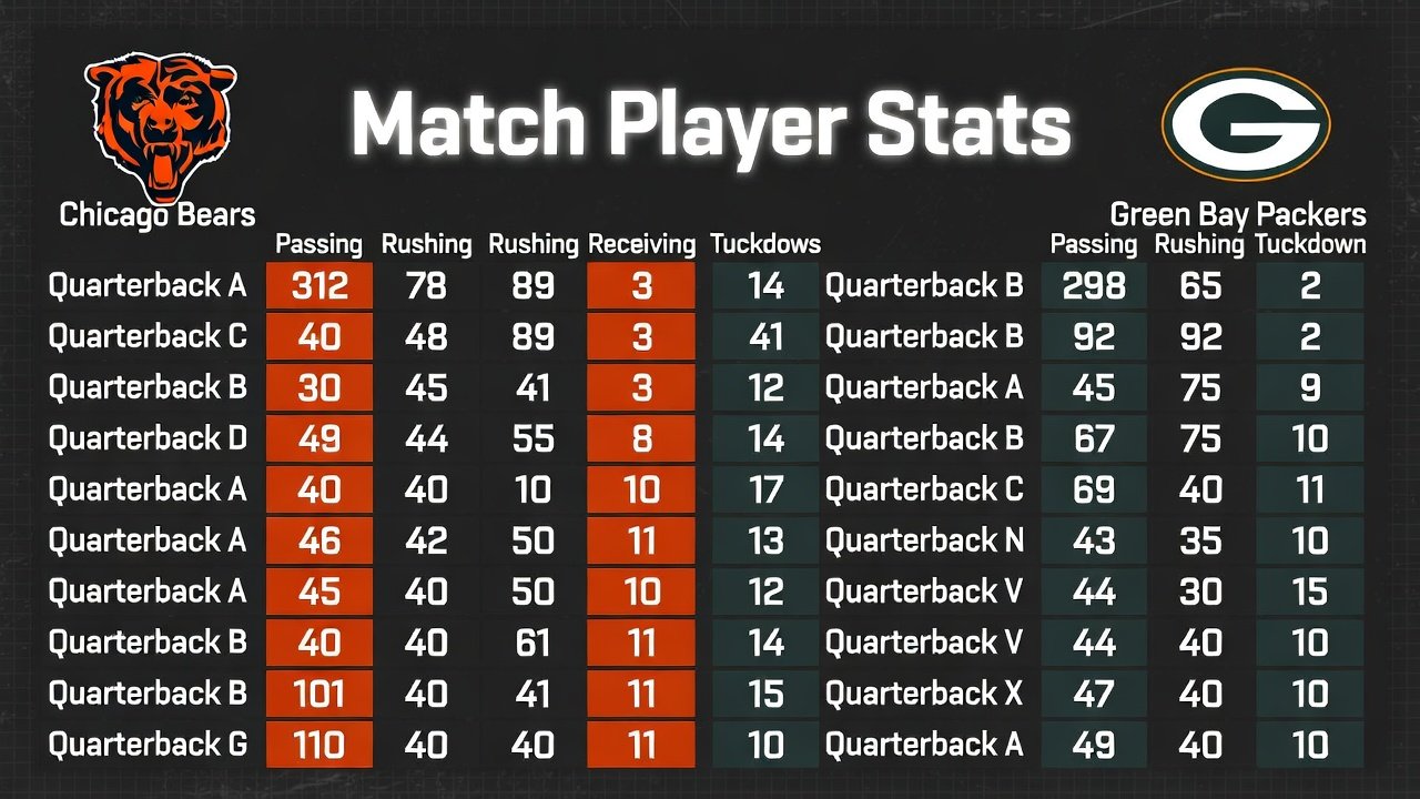 Chicago Bears vs Green Bay Packers Match Player Stat